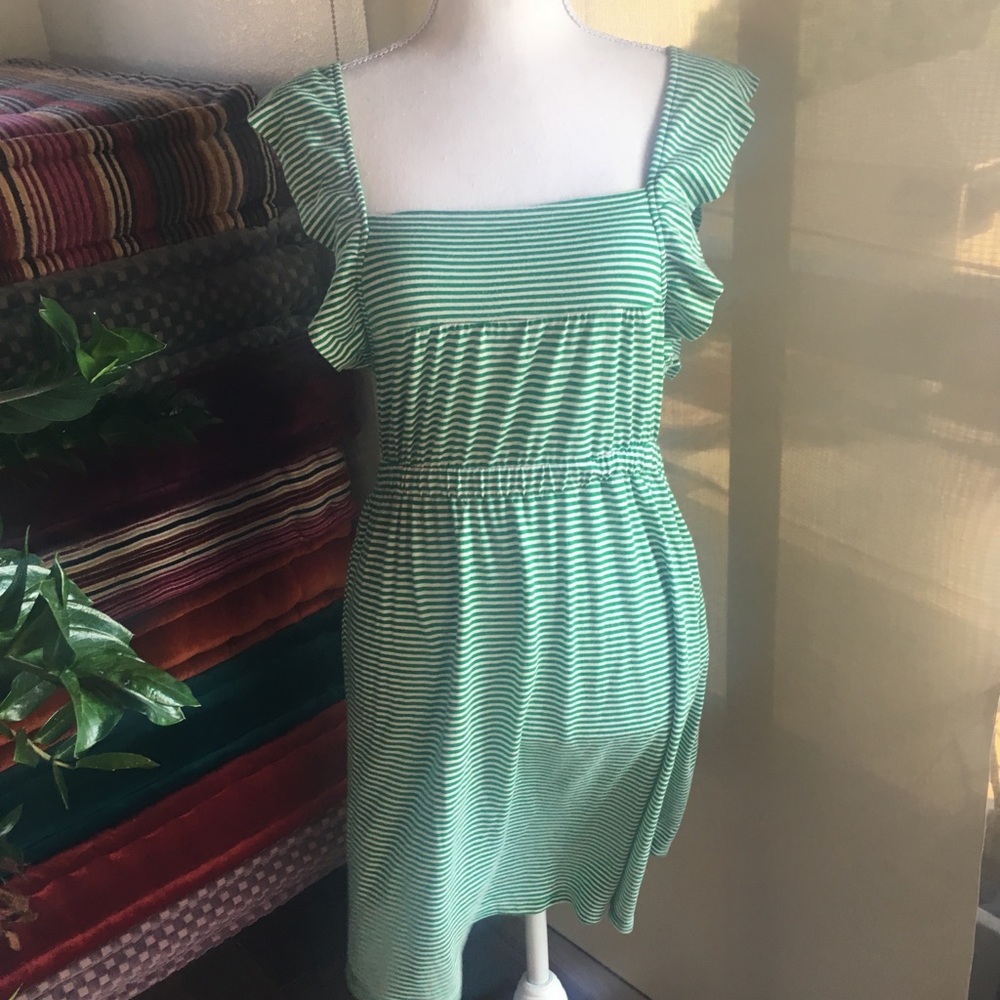 Green and white striped dress